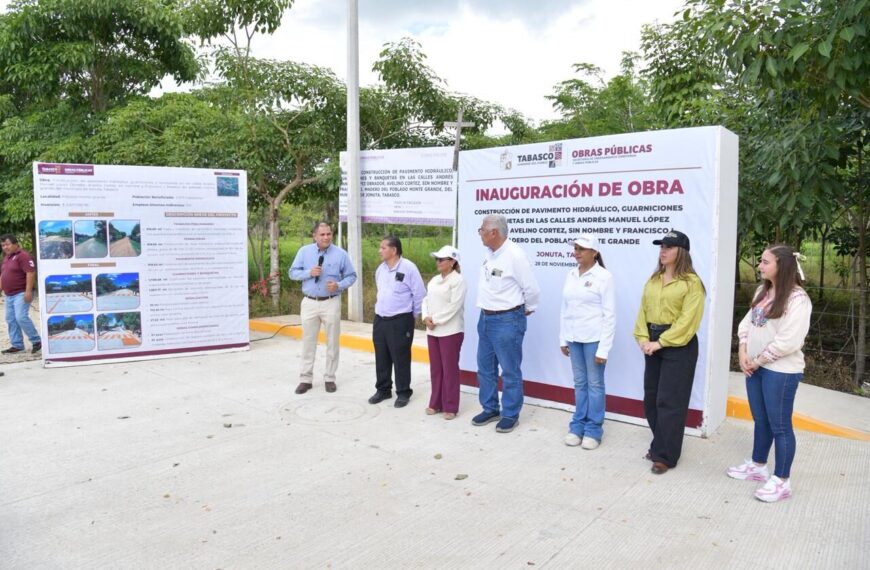 Inaugura Gobierno del Pueblo calles pavimentadas en Monte Grande, Jonuta