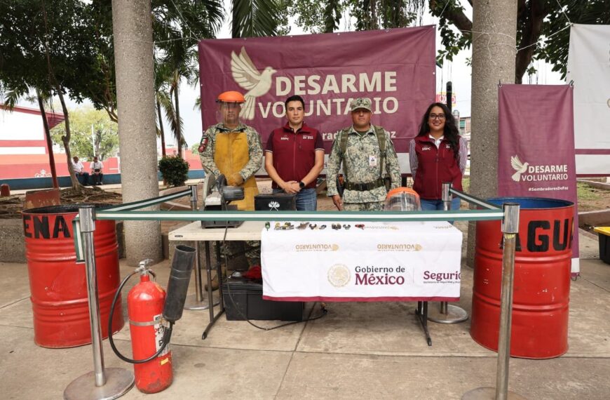 Invitan SSPC federal y Gobierno del Pueblo a participar en campaña de desarme voluntario; instalan módulo en parque de Tamulté de las Barrancas