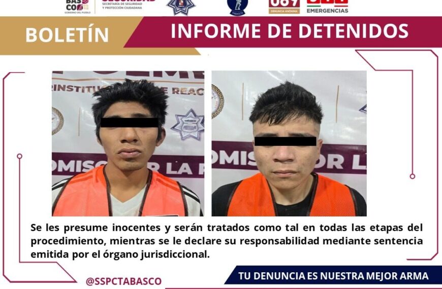 Por Delitos contra La Ley General de Salud y Ley Federal de Armas de Fuego y Explosivos, detiene la SSPC a dos masculinos