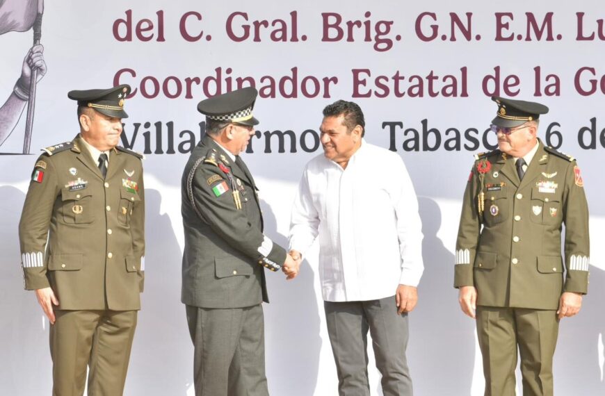 Asume Luis Andrés Gutiérrez Garnica como nuevo coordinador de la Guardia Nacional en Tabasco, en ceremonia atestiguada por el Gobernador Javier May
