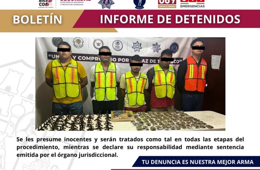 SSPC y FIRT Olmeca logran la detención de cinco presuntos integrantes de una banda dedicada a robar vehículos