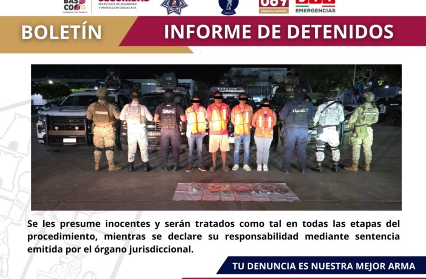 Detienen SSPC y FIRT Olmeca a 4 personas por el Delito contra la Ley General de Salud