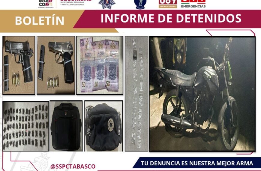 Dos detenidos por delito contra la Ley General de Salud y posesión de armas de uso exclusivo del Ejército