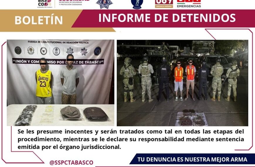 Detiene SSPC dos masculinos por el delito contra la Ley General de la Salud