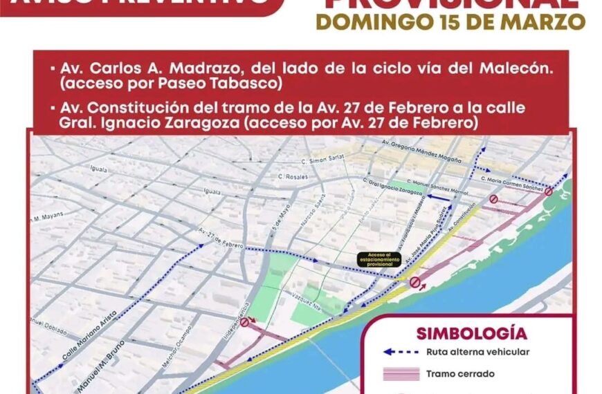 Habrá espacios de estacionamiento sobre el Malecón Carlos A. Madrazo durante Tertulias del Grijalva
