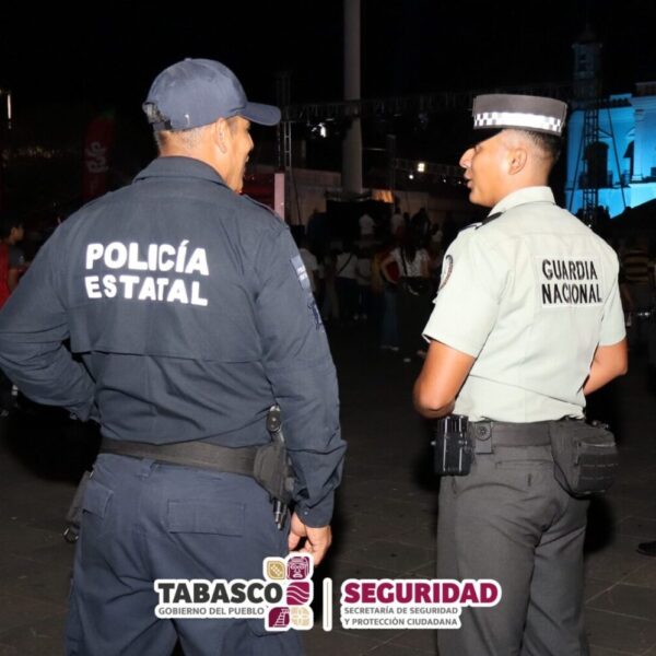 Refuerzan seguridad en Plaza de Armas durante presentación de representantes de la Feria Tabasco 2026