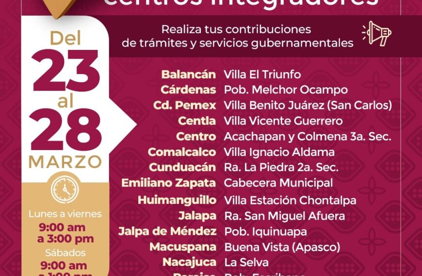 ANUNCIA SECRETARÍA DE ADMINISTRACIÓN Y FINANZAS CALENDARIO DE ATENCIÓN EN CENTROS INTEGRADORES PARA TRÁMITES Y SERVICIOS