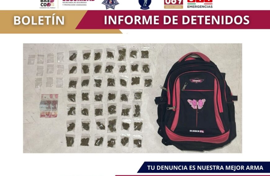 La SSPC y FIRT Olmeca detienen a un masculino por delito contra La Ley General de la Salud