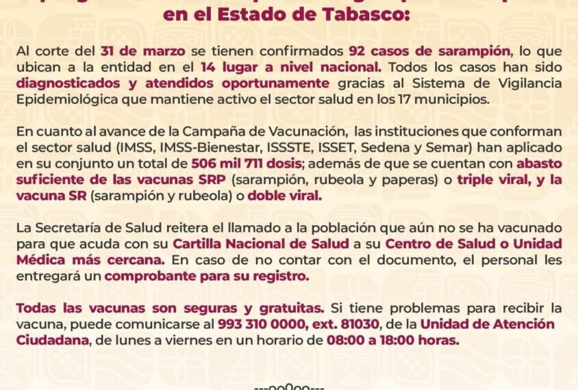 Comunicado de la SS sobre el sarampión