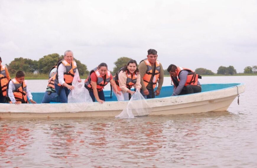 Fortalece Yolanda Osuna la pesca en sistema lagunar de Matillas con siembra de 200 mil crías de tilapia