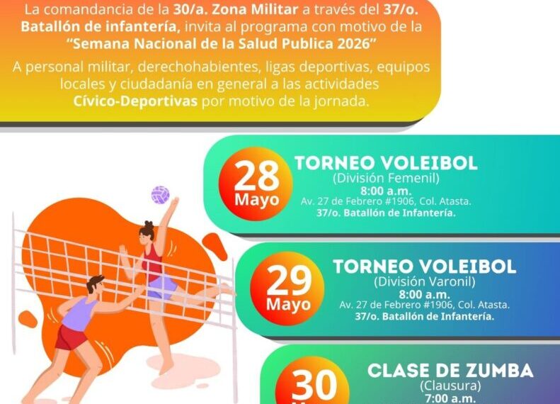 Invita 30 Zona Militar a participar en gran clase de zumba, en el marco de Semana Nacional de Salud Pública