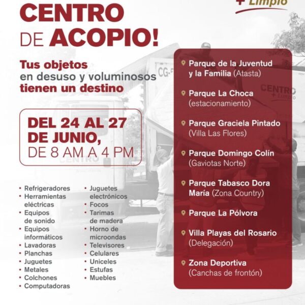 Invita Centro a jornadas de Centro +Limpio para deshacerse de objetos grandes en desuso