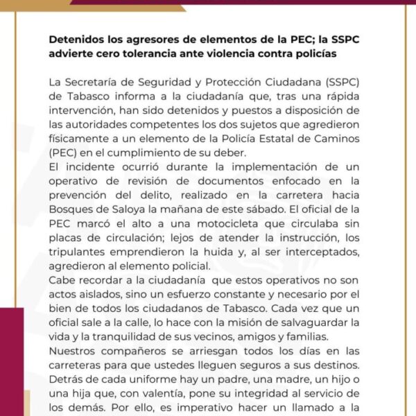 Detienen a los agresores de elementos de la PEC
