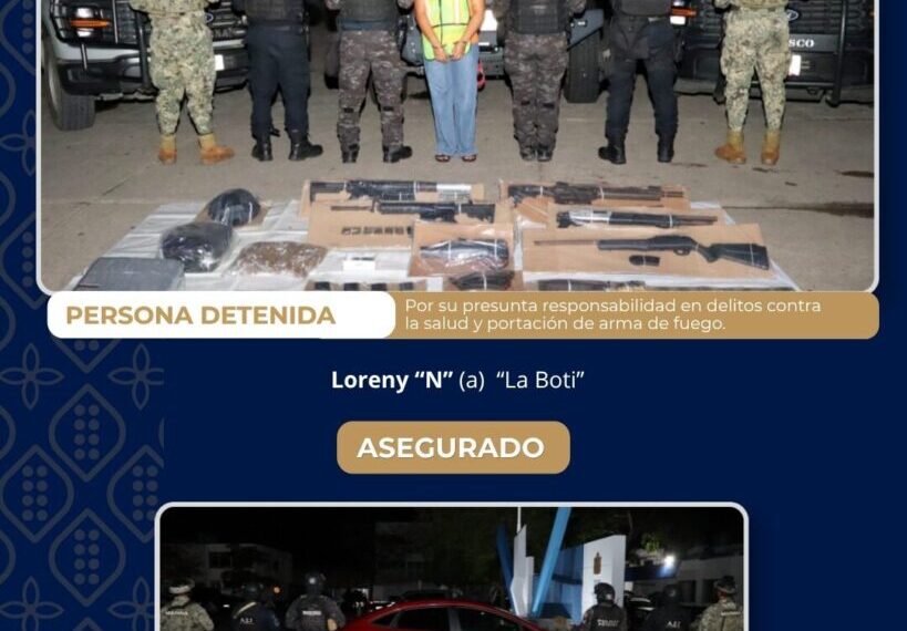 Detiene SSPC en flagrancia a femenina por delitos contra la salud y portación de arma de fuego