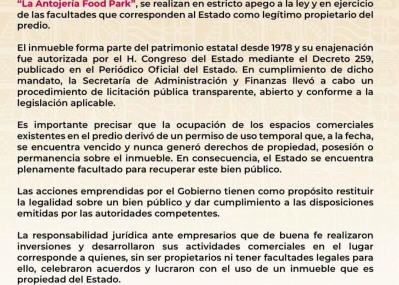 COMUNICADO SOBRE EL INMUEBLE GIMNASIO LA CHOCA