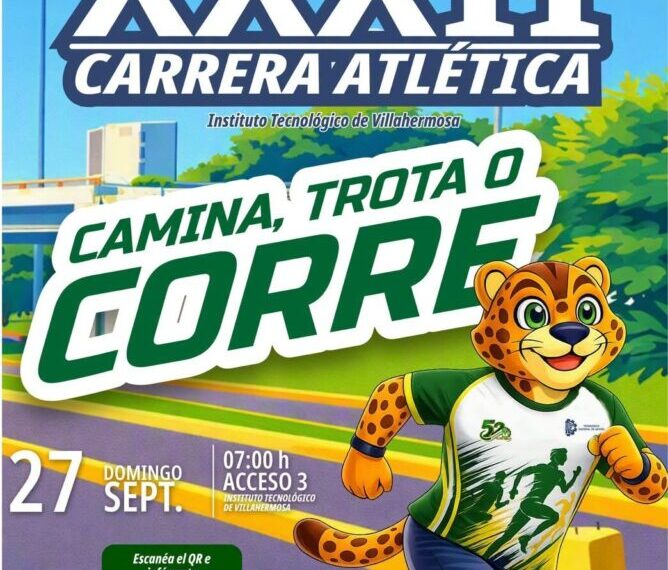 Invita Instituto Tecnológico de Villahermosa a participar en Carrera Atlética