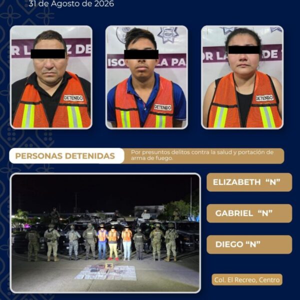 SSPC desarticula célula de narcomenudeo y asegura arma, cartuchos y droga en Centro