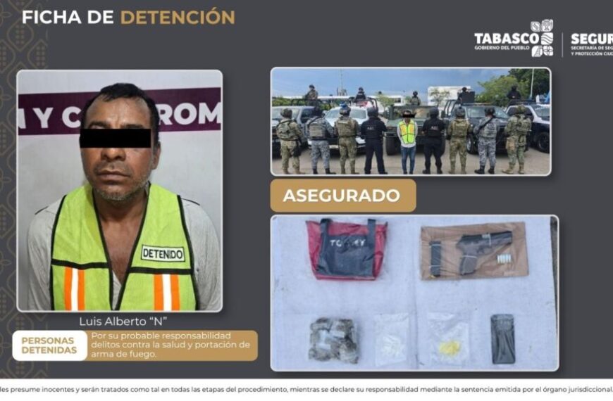 Detiene SSPC a masculino por delitos contra la salud y portación de arma de fuego en Centro