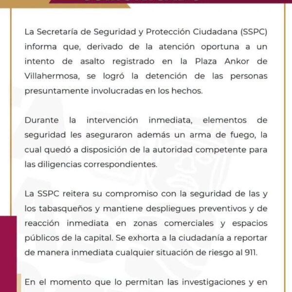 Detienen a involucrados enintento de asalto en Plaza Ankor