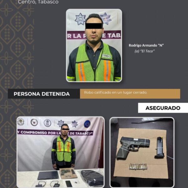 SSPC detiene a un sujeto por robo calificado en el municipio de Centro