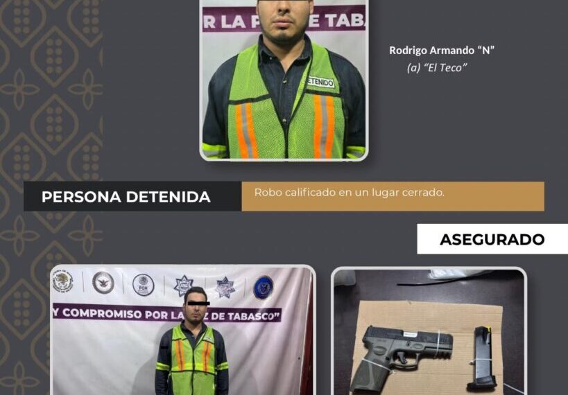 SSPC detiene a un sujeto por robo calificado en el municipio de Centro