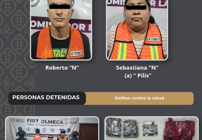 Asegura SSPC a tres personas por presuntos delitos contra la salud en el municipio de Centro